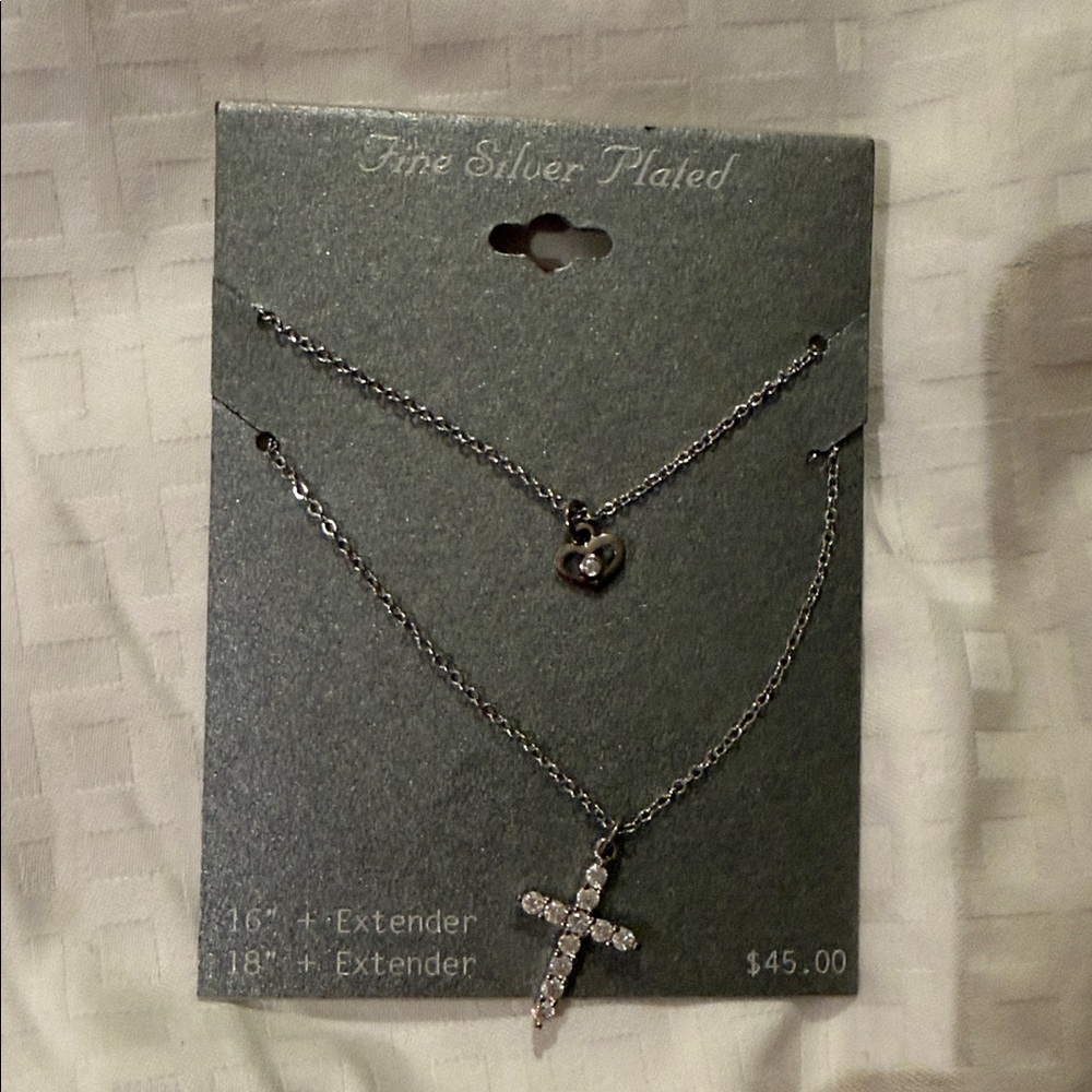 Silver Plated Cross Necklace Set